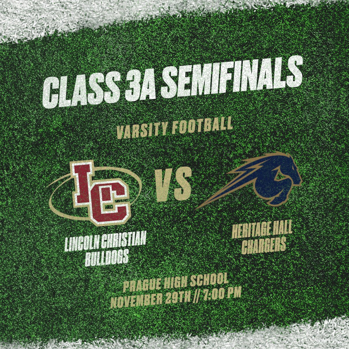 Class 3A Semifinals set! Lincoln Christian vs Heritage Hall 7:00 pm at Prague High School