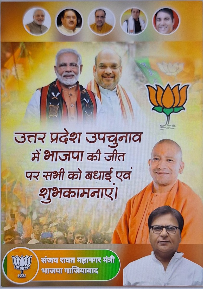 ChSanjayrawat's tweet photo. उत्तर प्रदेश विधानसभा उपचुनाव में भारतीय जनता पार्टी की जीत पर सभी को बधाई और शुभकामनाएं,
#विधानसभा_उपचुनाव_उत्तरप्रदेश 
#bjpmahanagarghaziabad https://t.co/y6zae12gWI