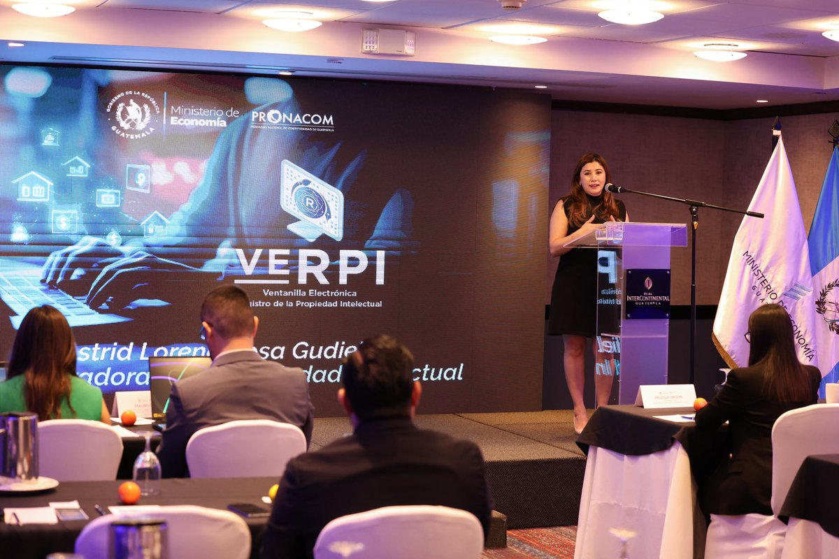 PRONACOMGT's tweet photo. El #PRONACOM presentó la #VERPI, la cual marca un avance crucial hacia la digitalización de los trámites de Propiedad Intelectual en Guatemala. Este sistema permitirá a emprendedores y MIPYMES patentar sus marcas de manera rápida y eficiente, fortaleciendo su competitividad. https://t.co/01pvYZJrvx