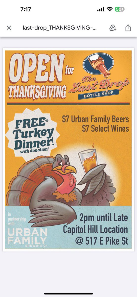 We are open for Thanksgiving on cap hill - please join us if you can.