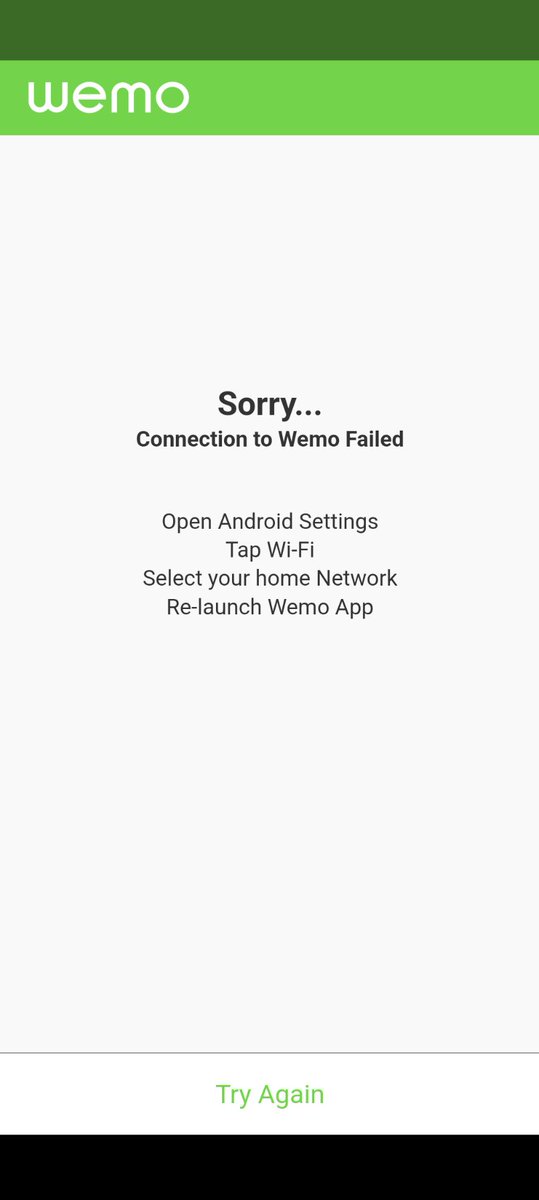nick_kamprad's tweet photo. @WEMOcares I have two mini 7E0 smart plugs. They both failed to connect to my wifi all of a sudden. I rest them and I cannot get them configured. I uninstalled the app and rebooted my phone no luck. I am stuck on this screen after I try to connect to the plugs wifi signal. Ideas? https://t.co/GDak1os3sU