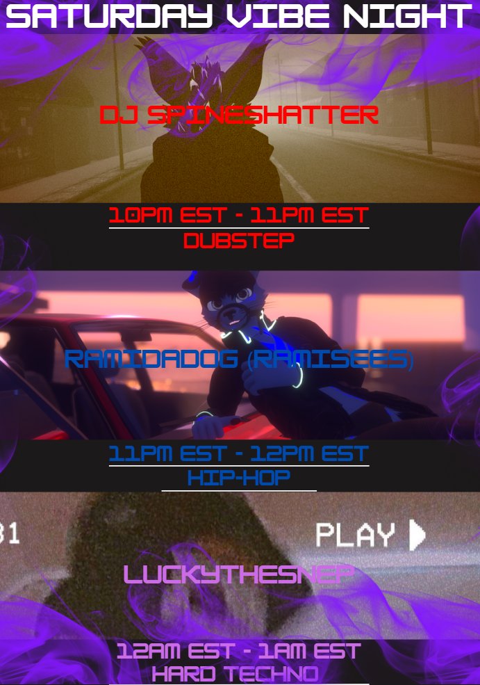 LuckyTheSnep's tweet photo. Come join us <3 
@DJ_SPINESHATTER 
@Kristia15686441 
@LuckyTheSnep 

https://t.co/KS0JbJUdbf 9pm - 10pm CST

https://t.co/PhOo79RCeW 10pm - 11pm CST

https://t.co/fUNWDeLbsR 11pm - 12am CST https://t.co/5zZMcozaCQ