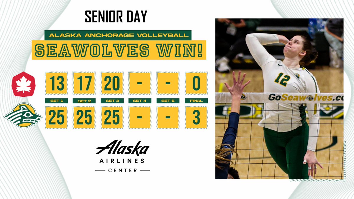Katie Birtcil (13 kills/13 digs) and the Seawolf seniors finish on a high note with a shutout of Simon Fraser in Saturday's season finale. UAA ends 16-12 overall, 10-8 (5th) GNAC.