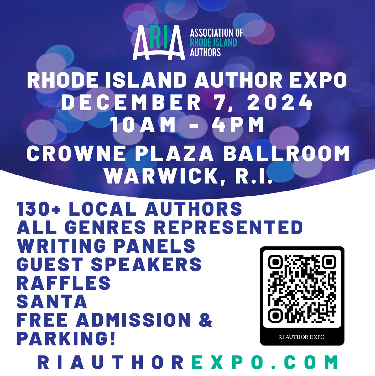 RIAuthors's tweet photo. #savethedate 12-7-2024 RI Author Expo will be at Crowne Plaza in Warwick, RI from 10a-4pm. 130+ local #riauthors #writingpanels, speakers, raffles, all genres represented + Santa! Free admission + parking! Remember, a personalized book makes a great holiday present! #riauthoexpo https://t.co/b3ZQQ1Z8iq