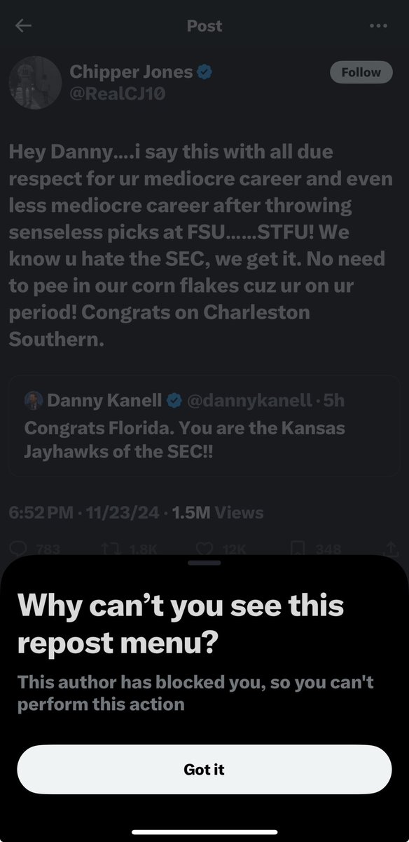 dannykanell's tweet photo. Wait…@RealCJ10 can chirp but won’t allow me a chance to congratulate him on his Florida Gators massive win to get to bowl eligibility??? Did you book your tickets to the Music City Bowl yet? https://t.co/UsMFrlRXHa