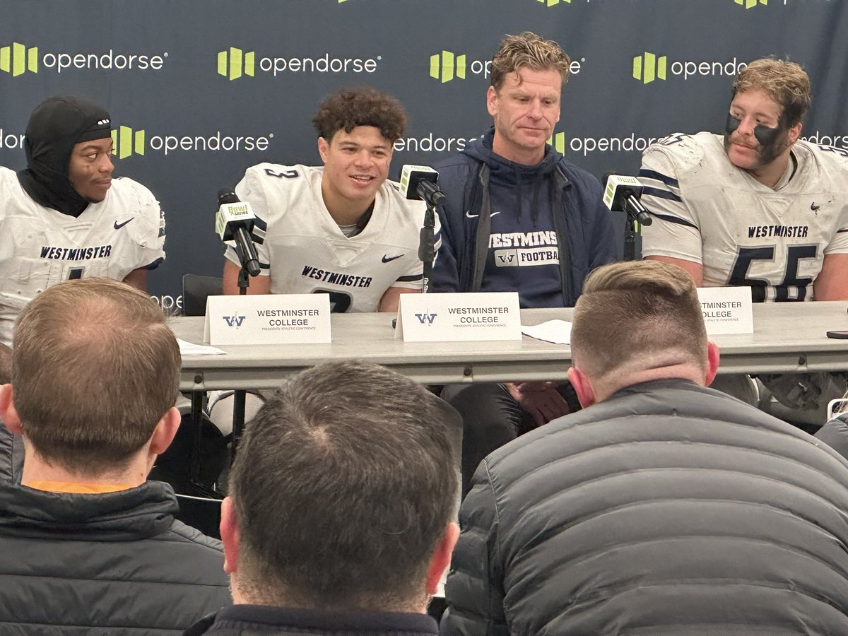 Presidents’ Athletic Conference (@pac_athletics) on Twitter photo Westminster head coach Scott Benzel and players at postgame press conference after capturing Extra Points Bowl 27-13 over Marietta in Canton as part of <a href="/opendorse/">Opendorse</a> Bowl Series.
<a href="/WC_Titans/">Westminster Titans</a> #pacfb #d3fb
<a href="/MattBrownEP/">Matt Brown</a> Westminster head coach Scott Benzel and players at postgame press conference after capturing Extra Points Bowl 27-13 over Marietta in Canton as part of <a href="/opendorse/">Opendorse</a> Bowl Series.
<a href="/WC_Titans/">Westminster Titans</a> #pacfb #d3fb
<a href="/MattBrownEP/">Matt Brown</a>