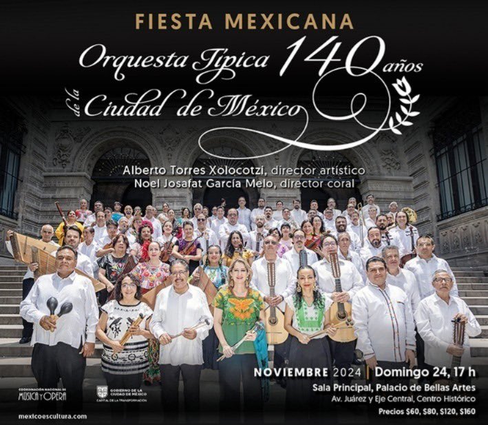 InterescenaMX's tweet photo. La Orquesta Típica de la Ciudad de México celebra 140 años con un gran concierto en el @PalacioOficial temas populares como Tilingo lingo, La bamba y por supuesto el poderoso Huapango, de José Pablo Moncayo. Tenemos #PasesDobles solo RT+ Nombre y confirmar presentarse 4:20 https://t.co/gv3xbrVGTk