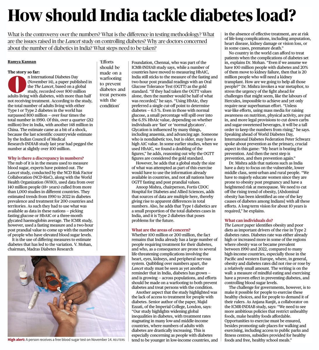 Excellent article by <a href="/ramyakannan/">Ramya Kannan</a> in <a href="/the_hindu/">The Hindu</a>  today explaining clearly the differences in numbers of people with #diabetes in the recent NCD risk study published in the Lancet compared to the ICMR INDIAB Study published last year. 

The differences are due to different