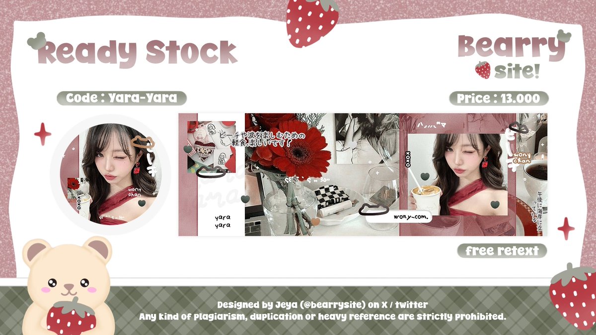 bearrysite's tweet image. help repost? thank youu

haii aku membawa layout ready stock wonyoung lagii, pricenya 13k yaa bisa dijemput sekarang via dm! ♡

rs #zonauang #zonaba