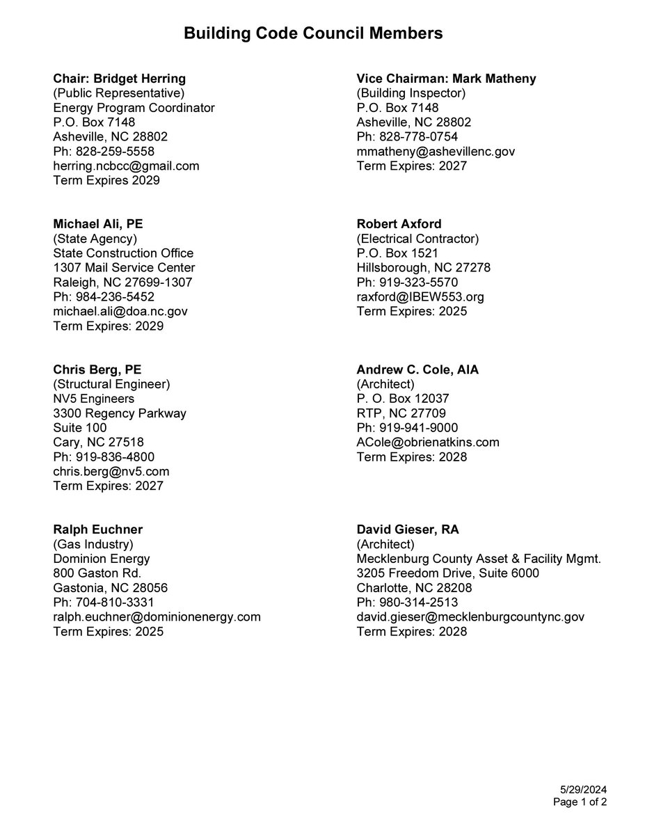 BuriedNewsBlog's tweet image. Here are the members of the North Carolina Building Code Council appointed by Democrat Governor Roy Cooper.  Feel free to let them know your thoughts on letting people freeze.