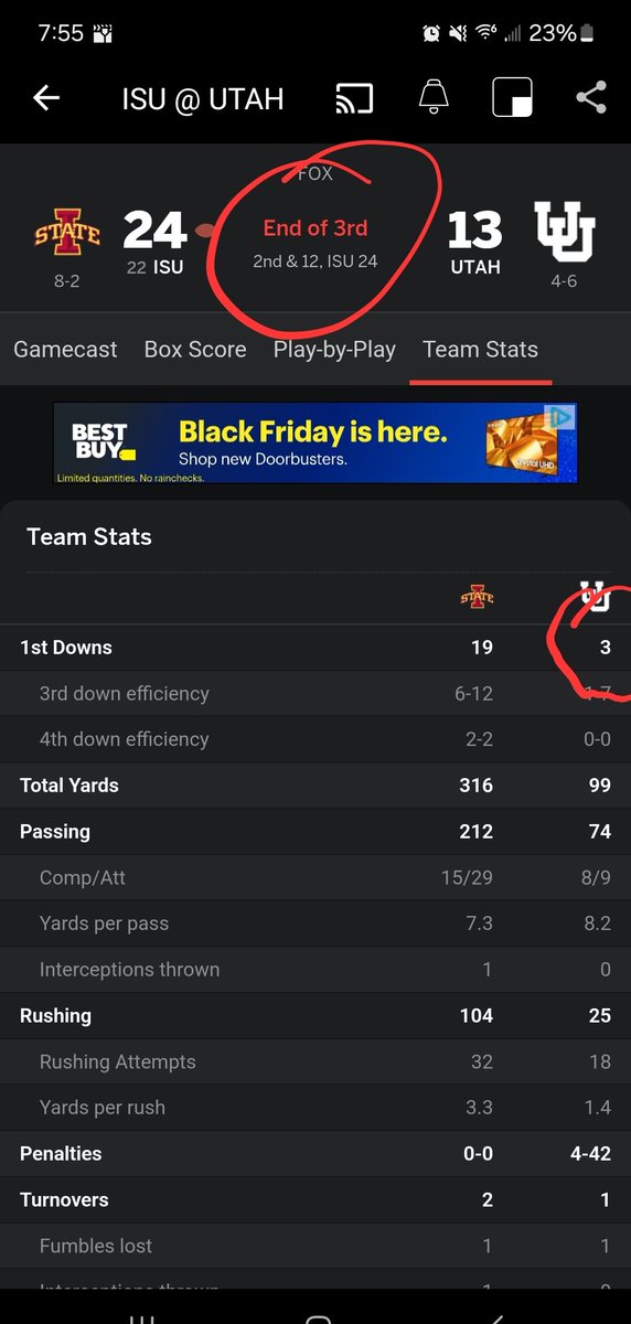 Jiberace's tweet photo. Now 3 first  downs. 1 per quarter. https://t.co/qd1dZwV3LC