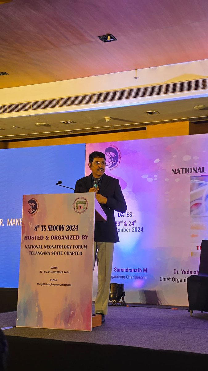 Official__OMC's tweet photo. “Honored to deliver the Dr. M. Nagaraja Rao Memorial Oration at the 8th National Neonatal Forum - Telangana State Chapter NEOCON Conference today at Hotel Marigold. A memorable experience sharing insights with esteemed colleagues. 
by Dr. @naren_are sir 
#NEOCON2024 #Neonatology” https://t.co/X0s2kIyO6B