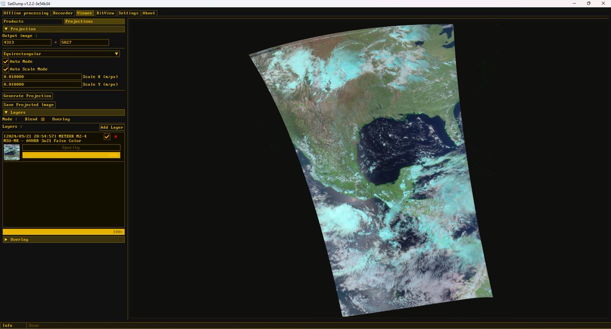 JVital2013's tweet image. The latest #SatDump nightlies can now accurately extract the timestamp from METEOR HRPT data, via BIS-M data. No more need to set the start timestamp!
This also fixes projecting METEOR HRPT passes that roll over Moscow midnight, like this one by @CO2ESP_Raydel