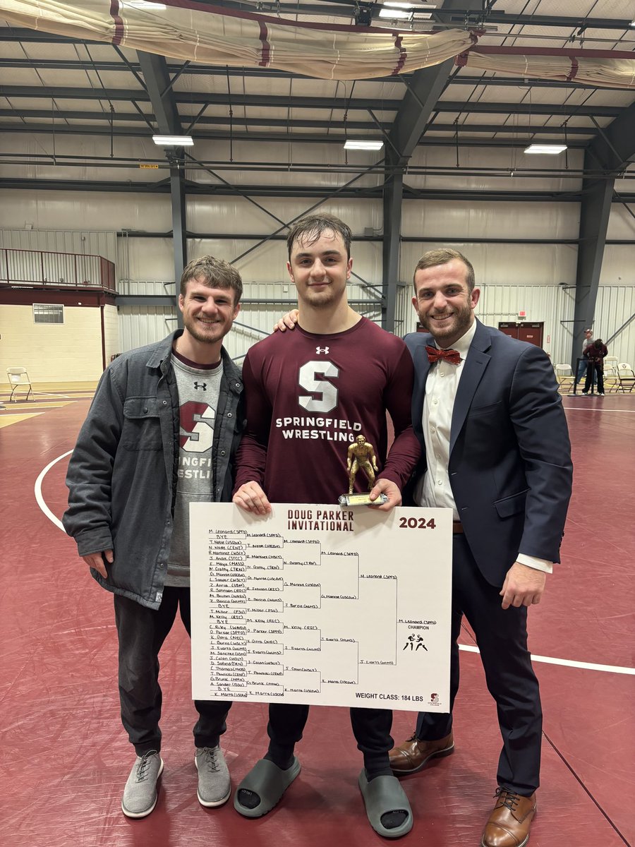 CoachEliopoulos's tweet photo. Proud to see former athletes do well at the next level! Myles Leonard doing what he does best at Springfield College! 
Pinners Always Win!  
Doug Parker Invitational champ! 

Proud of you Kid!

@WHSWarrior_ATHL 
@WaldwickWHS 
#WaldwickWrestling 
#DougParkerInvitational champ https://t.co/po9b7PcNqG