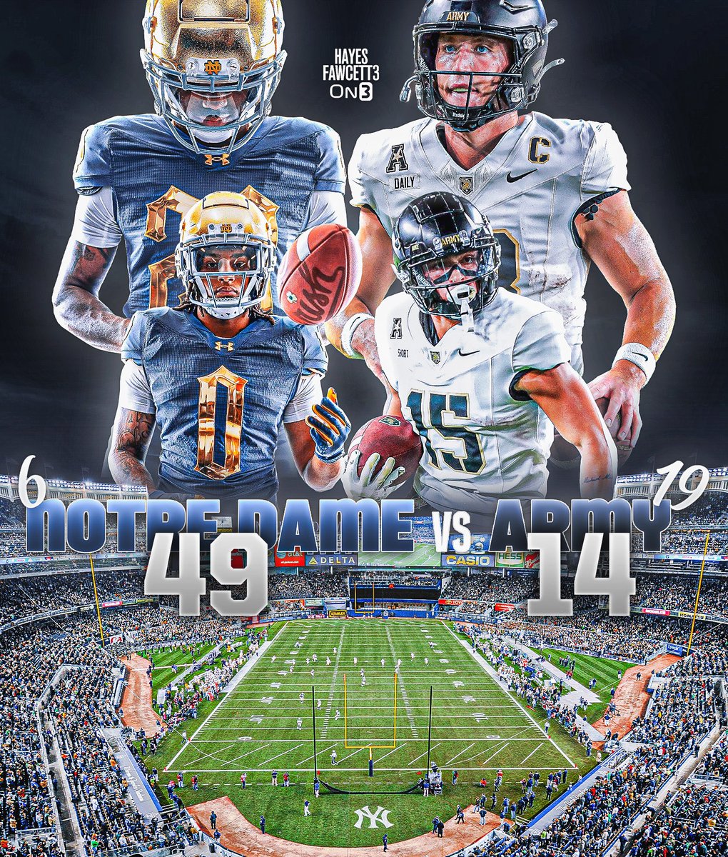 Hayes Fawcett (@hayesfawcett3) on Twitter photo Notre Dame dominated both service academies this season 
The Fighting Irish defeated Navy earlier in the year 51-14 
Also beat Army today 49-14
ND has now won 9 straight ☘️ Notre Dame dominated both service academies this season 
The Fighting Irish defeated Navy earlier in the year 51-14 
Also beat Army today 49-14
ND has now won 9 straight ☘️