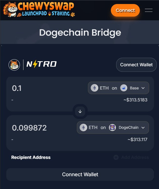 TatiCelestine's tweet photo. #ChewySwap just published a blog about our new WETH-DOGE farm on @ChewySwap! It also covers how to bridge #WETH from #Base to #Dogechain—the cheapest way to bring WETH to DC @DogechainFamily. Check it out here: https://t.co/kJZiDptp26 https://t.co/EmCHevsQkU