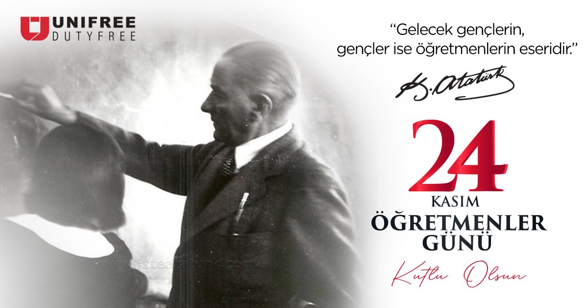 Başta Ulu Önder Mustafa Kemal Atatürk olmak üzere, geleceğimize ışık tutan tüm öğretmenlerimize sonsuz teşekkürler. 

Endless thanks to all our teachers who shed light on our future, especially the Great Leader Mustafa Kemal Atatürk.

#Unifree #DutyFree #ÖğretmenlerGünü