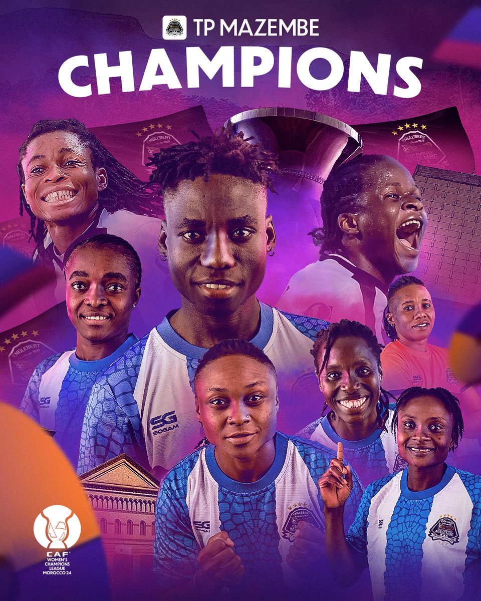 Keufrank's tweet photo. As I predicted before, TP Mazembe Queens are 2024 #CWCL champions for the first time🏆
Top goal scorer: Doha El Madani 6
Player of the tournament: Sanaa Msoudy
Best Goalkeeper: Habiba El Taher
Fair Play team: FC MASAR https://t.co/DUNNsGqTUe