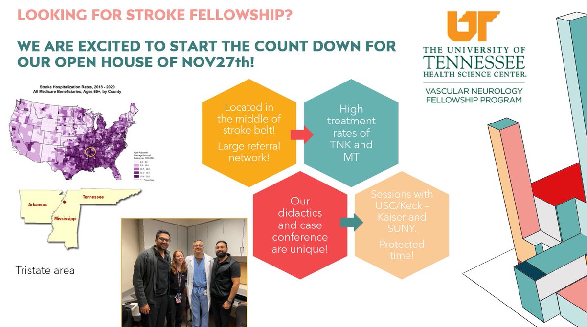 UthscStroke's tweet image. Looking for vascular neurology fellowship ? 🧠🥼Join us for our Open House on Nov27th ! See why we could be a great fit for you. Interesting facts everyday of the countdown😎 #stroke #vascularneurology @StrokeAHA_ASA @SVINJournal @SVINJournal @SNISinfo @savetheneurons @FastTpa