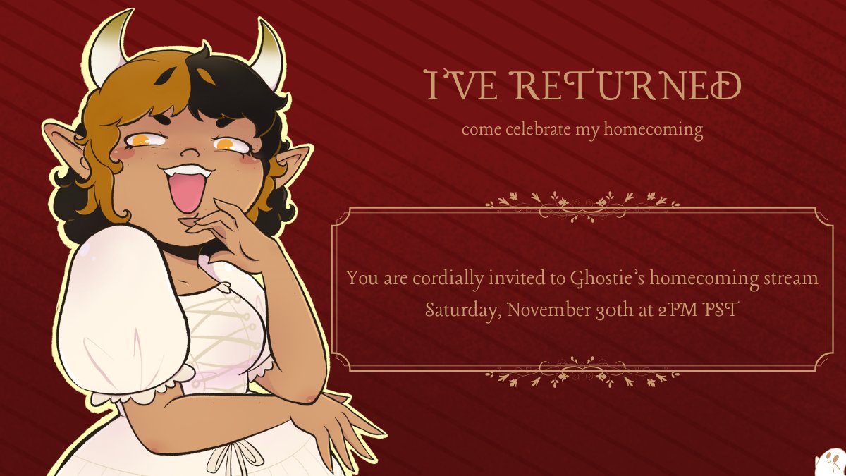 Guess whose back?? I ams back!!!
Come to my homecoming stream on Saturday Nov 30th at 2PM PST!
I can't wait to see you all again <3