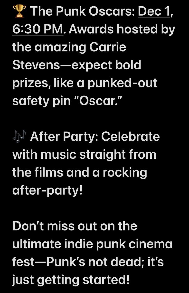 CarrieStevensXO's tweet photo. So stoked to be hosting The Punk Music Oscars Dec. 1st in North Holllywood, get your tix now. Rock is ALIVE! Let’s prove it. Pack the house! @lapunkfilmfest #beachdancerfilms #LAPunkFilmFestival https://t.co/twF02pDkZI