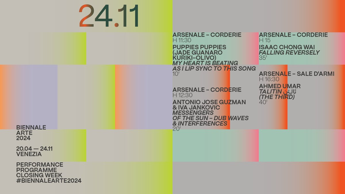 la_Biennale's tweet photo. #BiennaleArte2024 Today's Performance Programme at #ForeignersEverywhere.

#ClosingWeek programme → https://t.co/fiNrCYxdWs https://t.co/5gcVxBo38J
