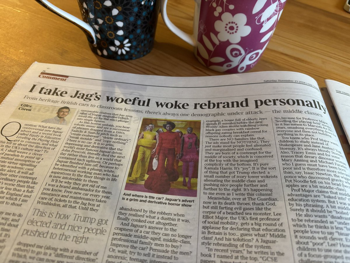 Anna-Louise Dearden (@annalouise6) on Twitter photo ‘There is no car. It is so grim, depressing and derivative, that the world’s most famous Jaguar driver, John Prescott, literally died the next day…’
<a href="/gilescoren/">Giles Coren</a> 🔥 taking Jaguar’s ad rebrand personally 😂
And if <a href="/Jan_Leeming/">Jan Leeming</a> likes what Giles says, then quite frankly, I’m in 🙏🏽 ‘There is no car. It is so grim, depressing and derivative, that the world’s most famous Jaguar driver, John Prescott, literally died the next day…’
<a href="/gilescoren/">Giles Coren</a> 🔥 taking Jaguar’s ad rebrand personally 😂
And if <a href="/Jan_Leeming/">Jan Leeming</a> likes what Giles says, then quite frankly, I’m in 🙏🏽