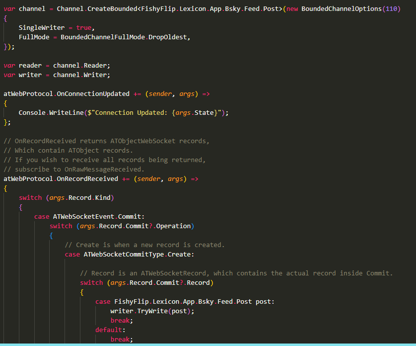 I've never used .NET Channels before but boy they are super handy in dealing with atproto firehose 

github.com/dodyg/bluenile…