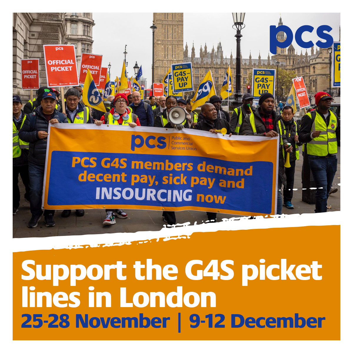 PCS Union (pcs.org.uk) (@pcs_union) on Twitter photo The strikes by our #PCS G4S members at various government departments across London continue this week and into December.  Find our where the picket lines are and how you can support the strikers.
pcs.org.uk/news-events/ne… #G4SPayUp The strikes by our #PCS G4S members at various government departments across London continue this week and into December.  Find our where the picket lines are and how you can support the strikers.
pcs.org.uk/news-events/ne… #G4SPayUp