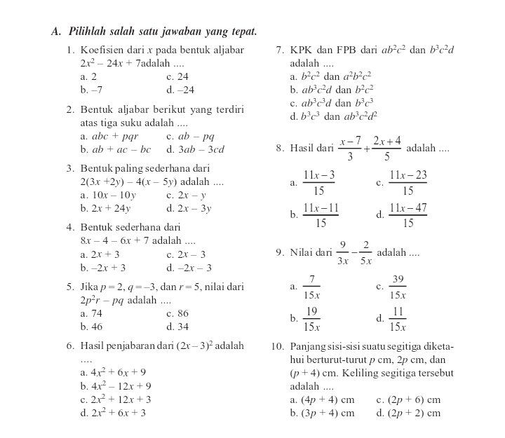 Studylazy_'s tweet image. 📖58 Latsol Aljabar Dasar - PK UTBK

Harap mengerjakan berurutan karena latsol ini sdh disesuaikan levelnya mulai dari SMP &amp;gt; UN SMP &amp;gt; UTBK🦉

Sc: Pdf Scribd, Buku Big Bank SMP, Wangsit Om Jero 2025☘️

KJ? Aku drop di bawah👇🏻