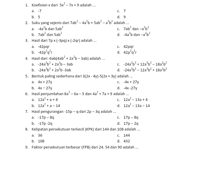 Studylazy_'s tweet image. 📖58 Latsol Aljabar Dasar - PK UTBK

Harap mengerjakan berurutan karena latsol ini sdh disesuaikan levelnya mulai dari SMP &amp;gt; UN SMP &amp;gt; UTBK🦉

Sc: Pdf Scribd, Buku Big Bank SMP, Wangsit Om Jero 2025☘️

KJ? Aku drop di bawah👇🏻