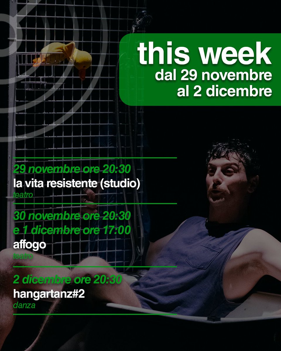 Hangar Teatri Trieste (@hteatri) on Twitter photo Un nuovo weekend vi aspetta in Hangar Teatri!
๐ธ๐๐ฎ ๐๐ถ๐๐ฎ ๐ฟ๐ฒ๐๐ถ๐๐๐ฒ๐ป๐๐ฒ (๐๐๐๐ฑ๐ถ๐ผ)
๐29/11 h20:30
#teatro
๐น๐๐ณ๐ณ๐ผ๐ด๐ผ
๐30/11 h20:30 e 1/12 h17:00
#teatro
๐ธ๐๐ฎ๐ป๐ด๐ฎ๐ฟ๐ง๐ฎ๐ป๐#๐ฎ
๐2/12 h20:30
#danza
๐liveticket.it/hangarteatri
#hangarteatri #eventitrieste Un nuovo weekend vi aspetta in Hangar Teatri!
๐ธ๐๐ฎ ๐๐ถ๐๐ฎ ๐ฟ๐ฒ๐๐ถ๐๐๐ฒ๐ป๐๐ฒ (๐๐๐๐ฑ๐ถ๐ผ)
๐29/11 h20:30
#teatro
๐น๐๐ณ๐ณ๐ผ๐ด๐ผ
๐30/11 h20:30 e 1/12 h17:00
#teatro
๐ธ๐๐ฎ๐ป๐ด๐ฎ๐ฟ๐ง๐ฎ๐ป๐#๐ฎ
๐2/12 h20:30
#danza
๐liveticket.it/hangarteatri
#hangarteatri #eventitrieste
