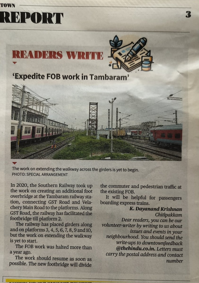 <a href="/AshwiniVaishnaw/">Ashwini Vaishnaw</a> <a href="/DrmChennai/">DRM Chennai</a>
Minister should visit #Tambaram RailwayStn
No #Lifts and #Escalators causing 
Severe difficulty to Long Distance Platform users
New #FootOverBridge construction is delayed for many years for unknown reasons where lifts and Escalator planned
<a href="/THChennai/">The Hindu - Chennai</a>