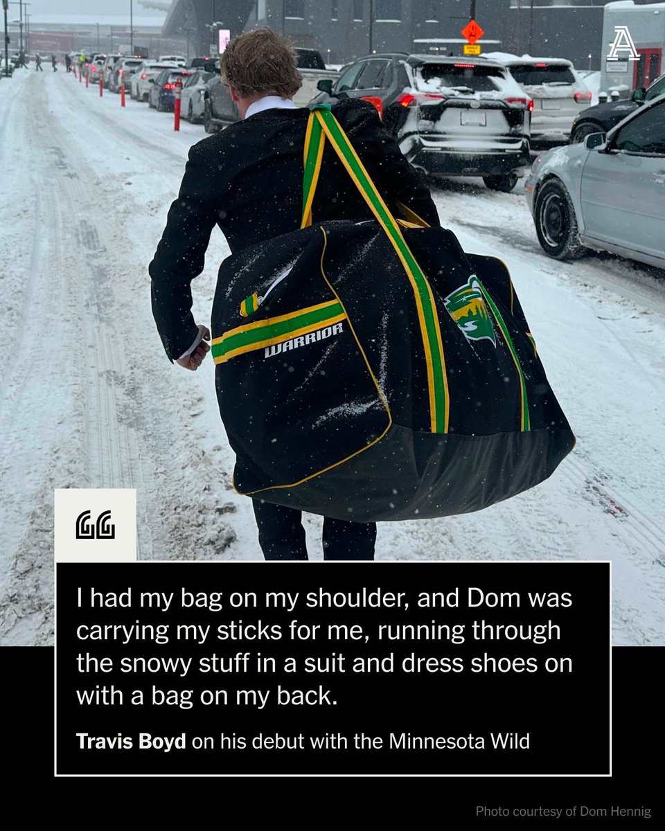 Dominic Hennig looked at his watch; it was 1:07 p.m.

Warmups were at 1:28.

Stuck in traffic and not moving, Hennig, the Minnesota Wild team services manager, looked at Travis Boyd and said, “Boyder, I think we got to hoof it.”

Inside Boyd’s debut ⤵️
nytimes.com/athletic/59430…