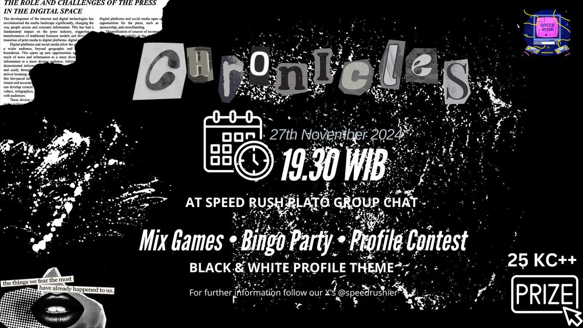 ㅤ
           
 💫 Speed Rush awaits 
 All Plato Games lovers! 👾
    
        C͢H͢R͢O͢N͢I͢C͢L͢E͢S͢ 
 ⏳ Wednesday, 27th Nov 2024
 🕰️ 19.30 WIB
 🕹️ Speed Rush Plato GC
       
ᴍɪxᴇᴅ ɢᴀᴍᴇꜱ - ʙɪɴɢᴏ - ʙᴇꜱᴛ ᴘʀᴏꜰɪʟᴇ
• 𝙱̷𝚗̷𝚆̷ 𝚃̷𝚑̷𝚎̷𝚖̷𝚎̷ •
                   
ㅤ