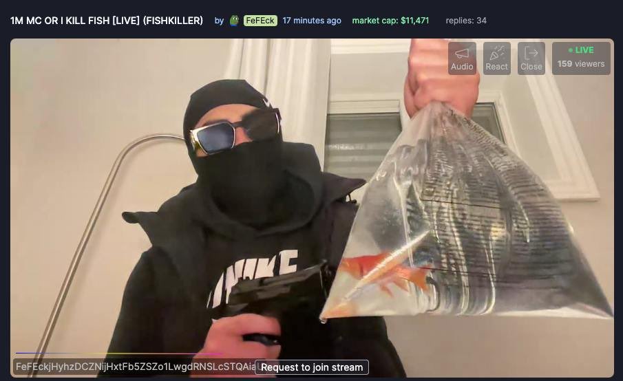 The trenches are cooked

He’s threatening to kill a goldfish if his coin doesn’t hit a $1M market cap