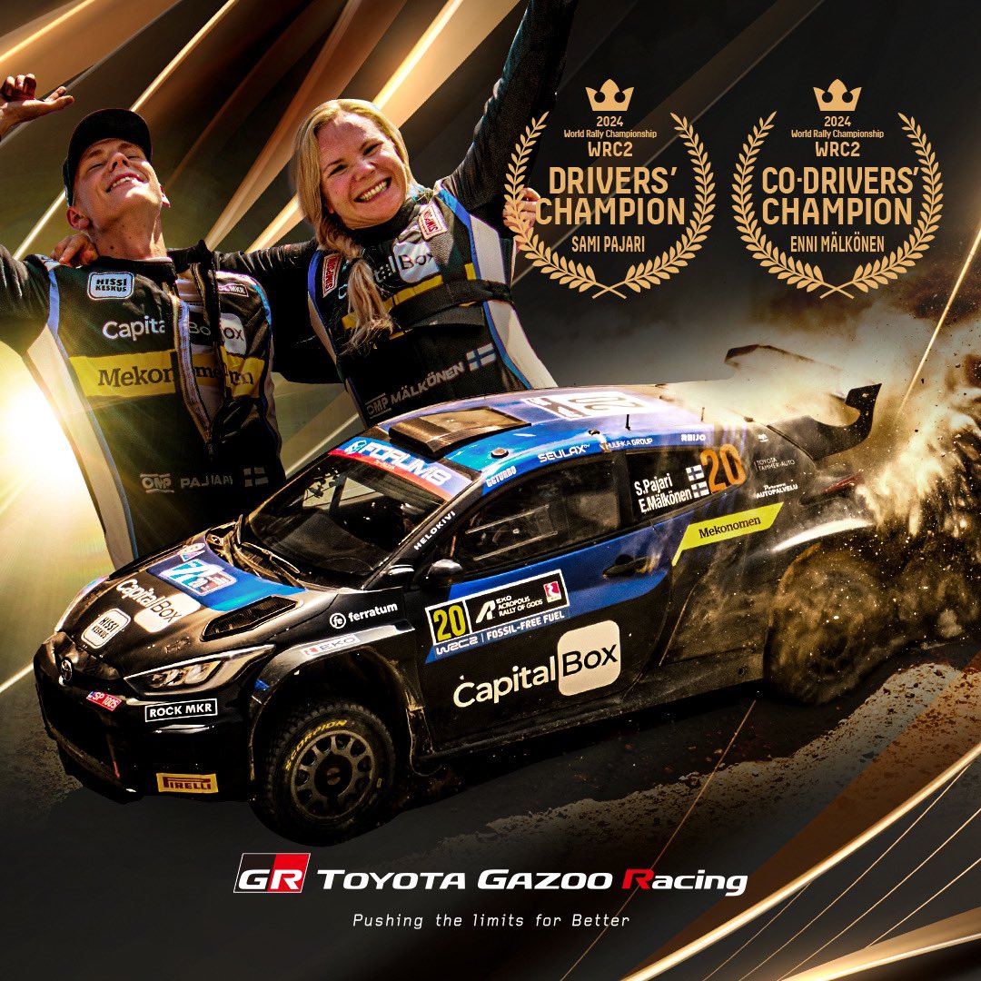 ◤◢◤◢◤◢◤◢◤◢◤◢◤◢
WRC2 チャンピオン🏆🍾✨
◤◢◤◢◤◢◤◢◤◢◤◢◤◢

#WRC #ラリージャパン🚗🇯🇵速報🏁

WRC2クラスは、
今季、私たちTOYOTA GAZOO Racingが世界に送り出した新しいラリーカー
『#GRYarisRally2🚗』を駆って