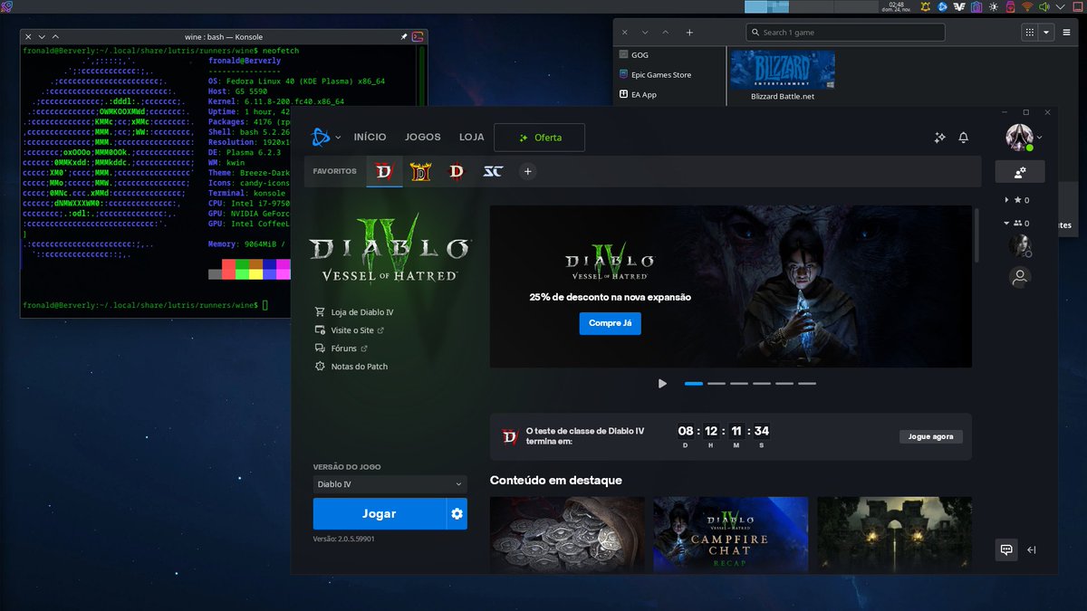 CodingFreedom's tweet image. Tip: Use Proton in
@LutrisGaming

- Download latest Proton-GE at github.com/GloriousEggrol… - Extract to ~/.local/share/lutris/runners/wine  - Select Proton as Wine runner. 

Be happy with Diablo IV like me.