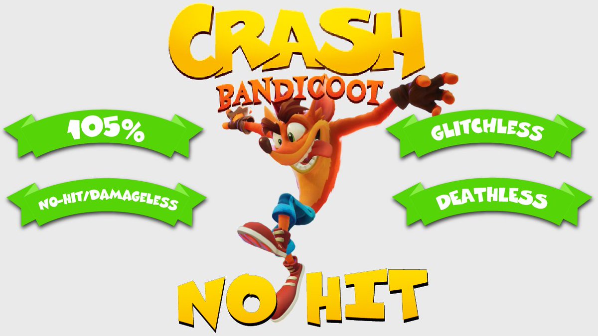 ✔️ HITLESS + DAMAGELESS
 ✔️ 105% 
✔️ Glitchless

That's a wrap for the hardest Crash 1 run on Team Hitless. One of the hardest runs I've done...certainly the longest.

youtube.com/watch?v=FWfGRH…