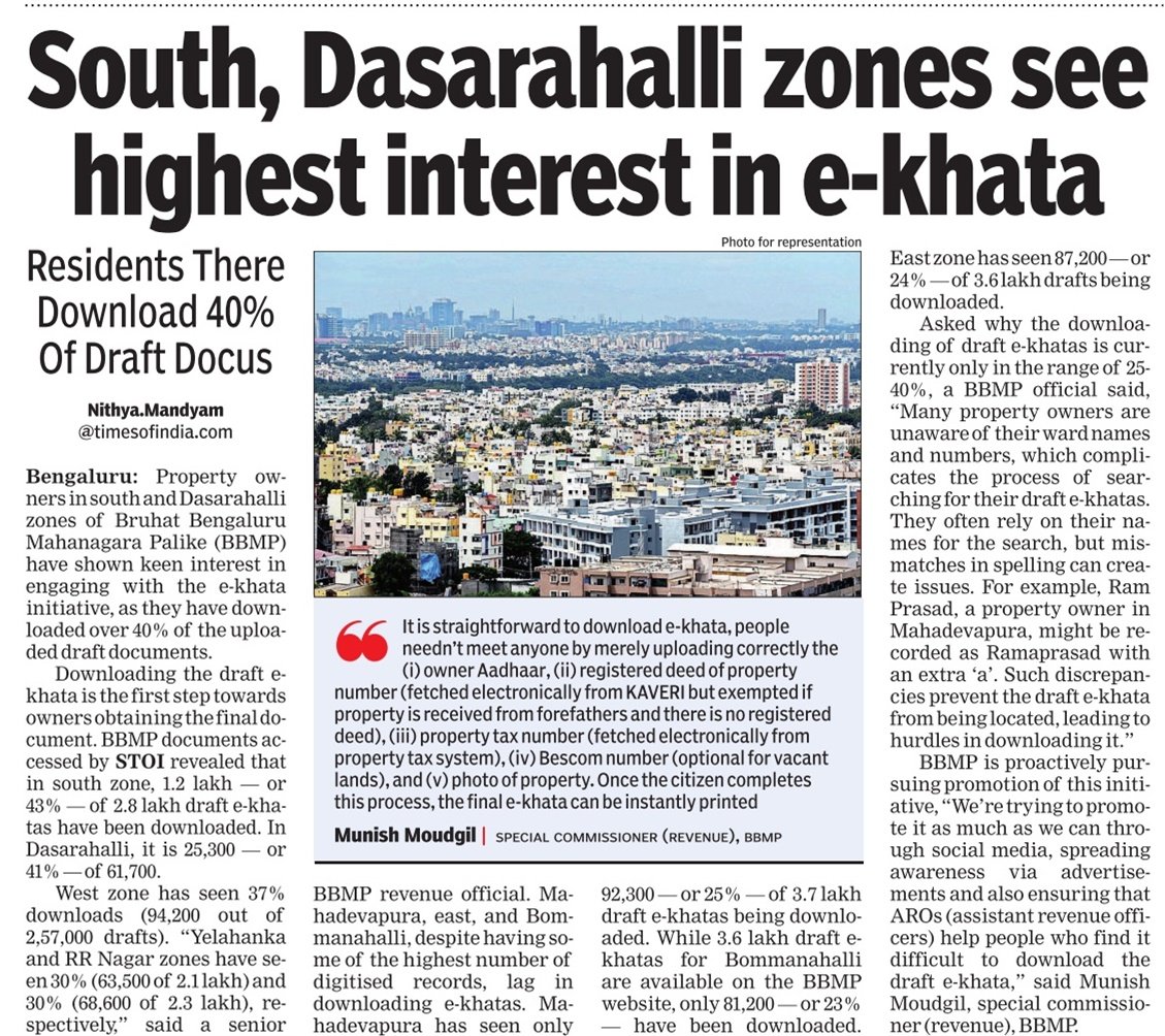 South and Dasarahalli zones shine in BBMP’s eKhata drive with 41% downloads! Simplify property management by downloading your eKhata today. #BBMP #eKhata
@BBMPCOMM @BBMPAdmn <a href="/DKShivakumar/">DK Shivakumar</a> <a href="/CMofKarnataka/">CM of Karnataka</a>