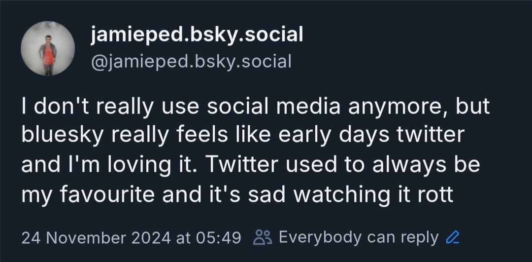 JamiePed's tweet photo. You may have noticed but I basically open Twitter just to remember who I want to try and follow on Bluesky these days https://t.co/tfP3nEnchO https://t.co/8nXuawNjtN