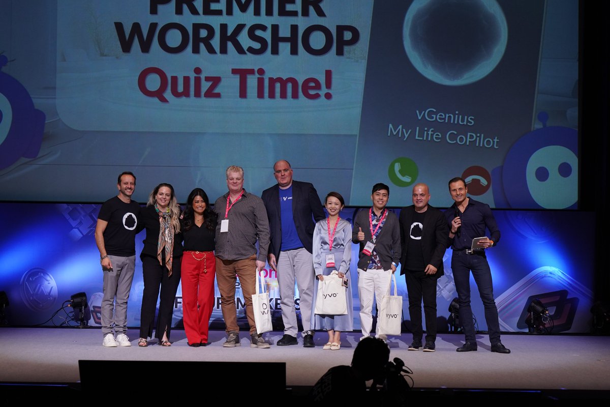 VyvoSocialFi's tweet photo. ๐ Learning meets fun! A.P. and Rina host the Tech It Easy Quiz, bringing energy and excitement to the room. Wrapping up with an epic group photo ๐ธโจ #Vyvo #PremierWorkshop #FutureMakers #VyvoSocialFi #VAIOS #VyvoTechnology #VyvoWorkshop https://t.co/zsMCYGARak