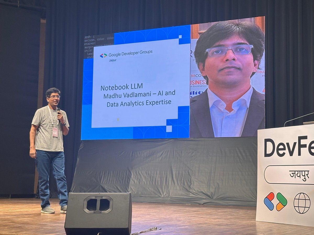 ChetanyaU57435's tweet photo. Session : 4 Included Notebook LLM - when π documents made easy by Madhu Vadlamani
#DevFestJaipur
#DevFest2024
#GDGCloudJaipur
#GDGJaipur
#TFUGJaipur
@MahimaAggarwa1
@AnukritiBansal
@vikas123
@gauravkheterpal https://t.co/j2TWoMhb1F
