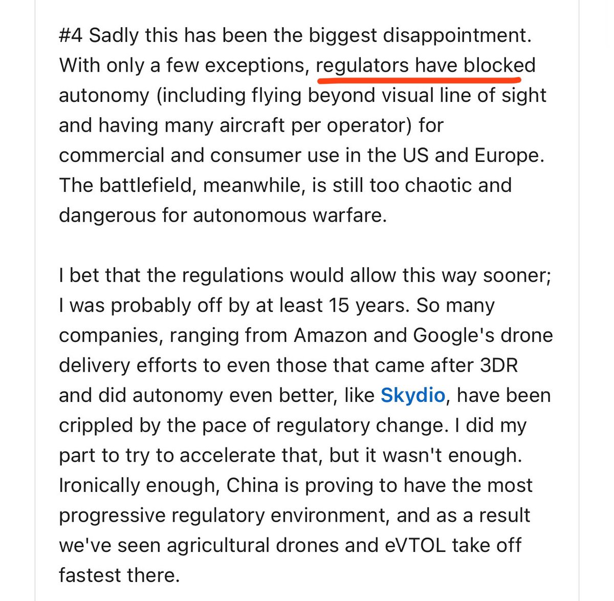 balajis's tweet photo. The US fell behind because the FAA blocked consumer drones.

Chris Anderson (@chr1sa) was a drone founder. He tells some of the story here.
https://t.co/dyJmtC321s https://t.co/Sna2ycpquR