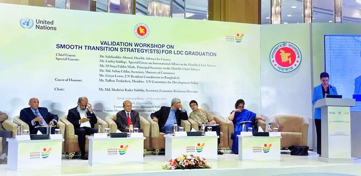 "Connecting transformation measures to national financing, integrating them into development plans &amp; uniting stakeholders are essential for economic transition." 
- <a href="/GwynLewis12/">Gwyn Lewis</a> UNRC 🇧🇩 at a validation workshop for the Smooth Transition Strategy of🇧🇩, supporting #LDC graduation