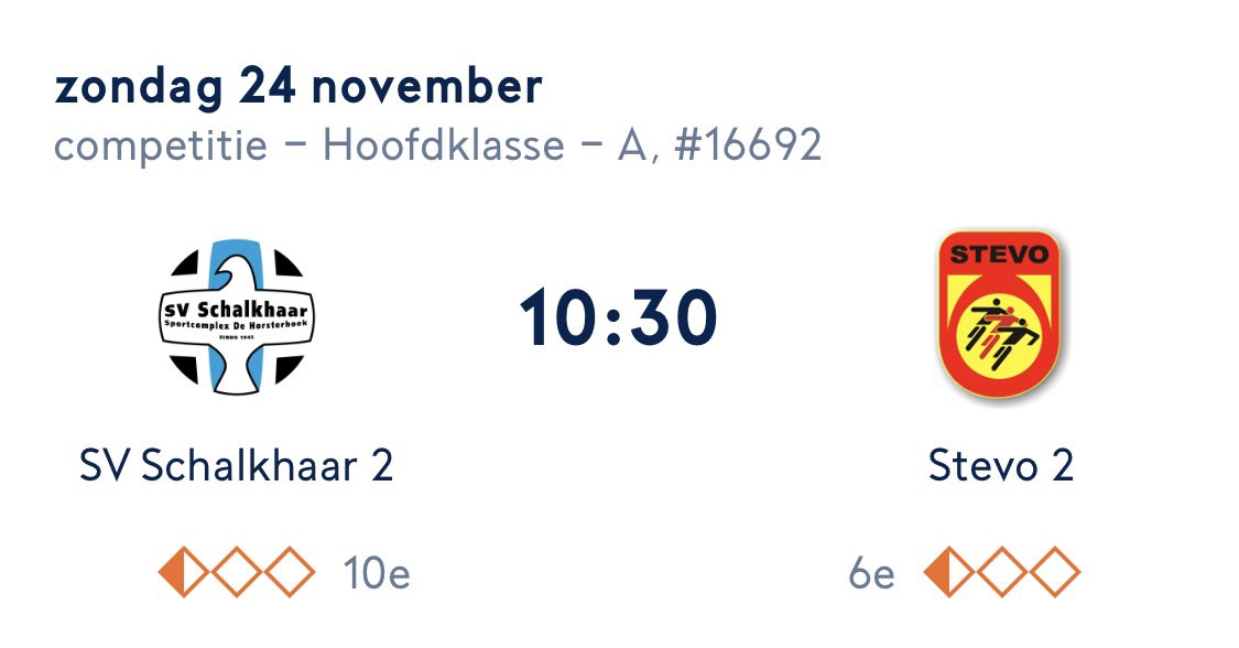 ❤️💛MATCHDAY❤️💛
⚽️ @SVSchalkhaar 2 - <a href="/RKVVSTEVO/">STEVO</a> 2 
⏱️ 10:30 uur
🏟 Sportpark “De Horsterhoek”
📍Schalkhaar