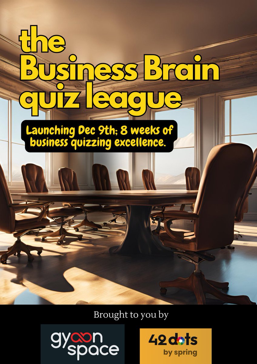SpringQuiz's tweet image. Business quizzing with the best, brought to you by Gyaanspace & 42dots by Spring starts Dec 9th. Check out our Linktr.ee/BBQLeague for details. It's a paid league - 8 weeks of mimir format quizzing with the best Indian and international quizzers. Join today!
@gyaanspace