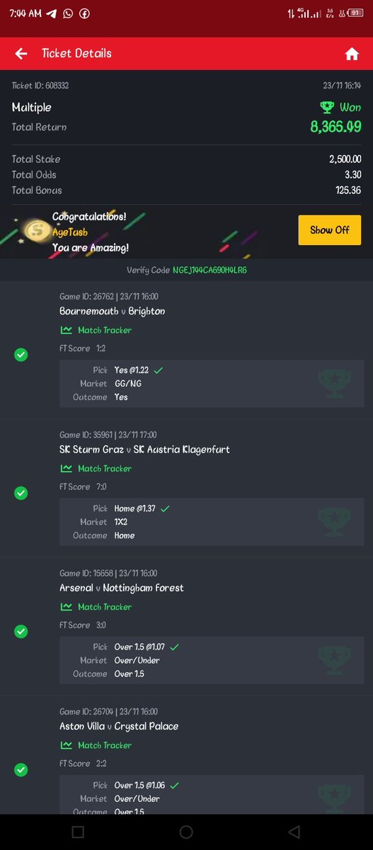aye_tush's tweet photo. The beginning of a 2 odds journey till December 
Verification code: NGEJ144CA690H4LR6 https://t.co/0W0ZcS44fl