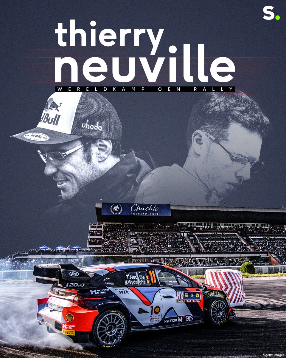 sporza's tweet photo. Historisch! Thierry Neuville is de eerste Belgische wereldkampioen rally na crash van enige overblijvende belager Tänak. #Rally #ThierryNeuville 

https://t.co/vV8AdhzFga https://t.co/OBwR8JkQuM