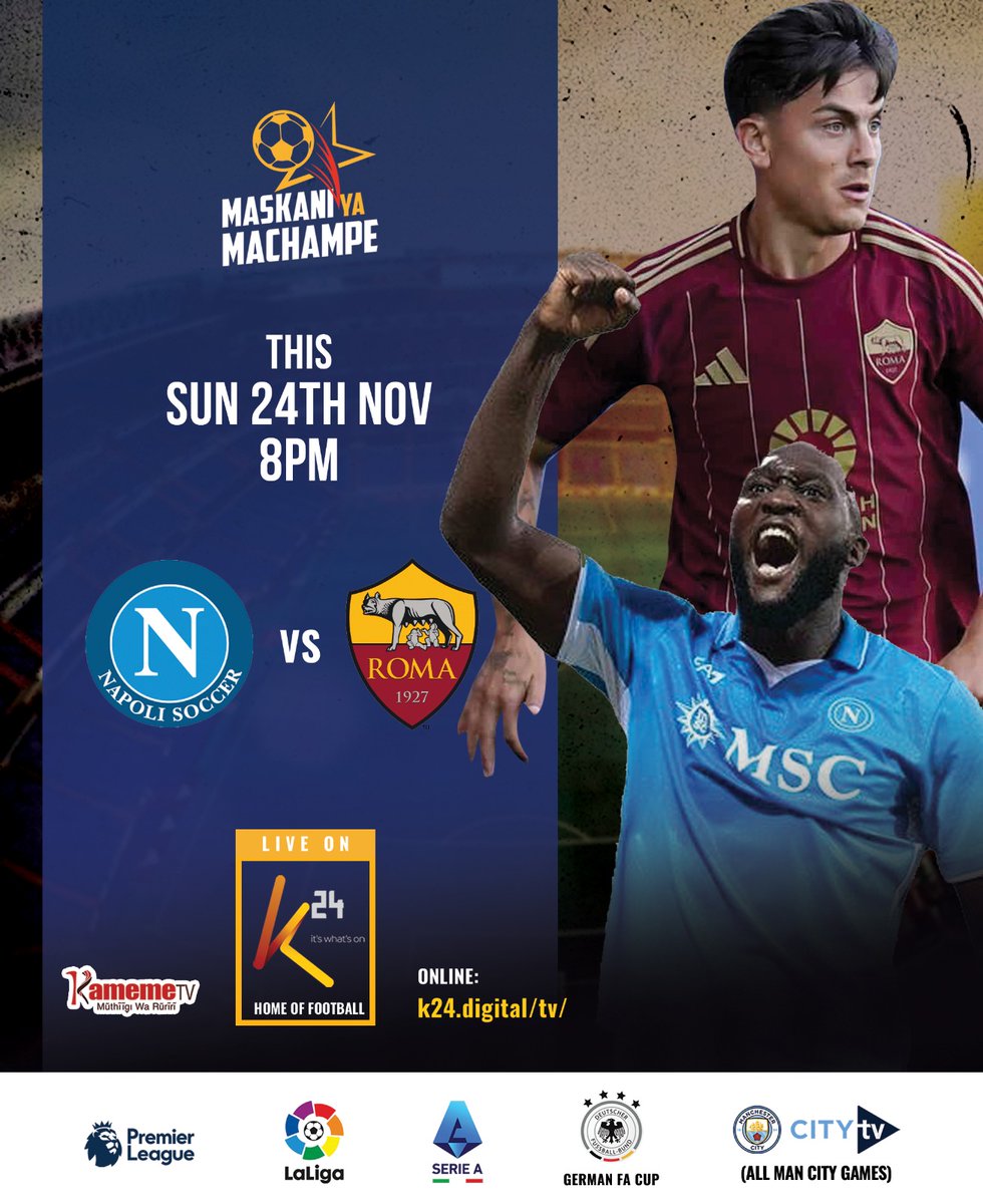 Milele_FM's tweet photo. MatchDay: What are your predictions for this game?

Catch all the action live on K24TV and Kameme TV.

#EPLMaskani #SerieAOnK24TV #LaLigaOnK24 https://t.co/LxNVR6H4JA